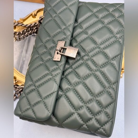 🆕 KURT GEIGER LONDON 🧿 NWOT Brixton Lock Quilted Leather Shoulder Bag, Green - Picture 11 of 16